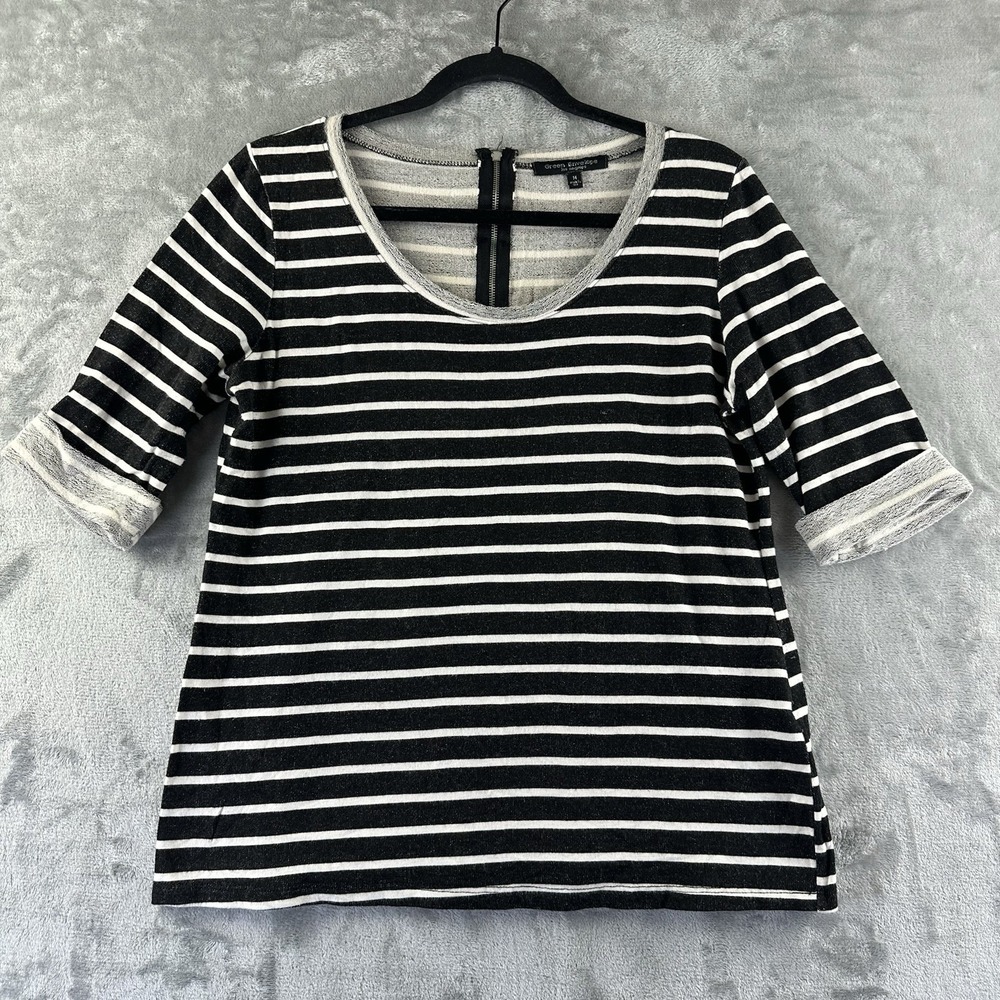 Green Envelope Sweater Women's M Black Off White Stripe Zip Closure
